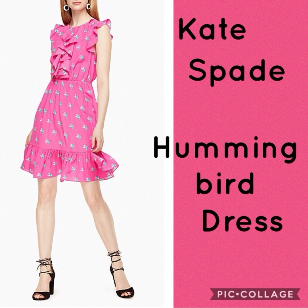 Kate Spade pink silk hummingbird dress